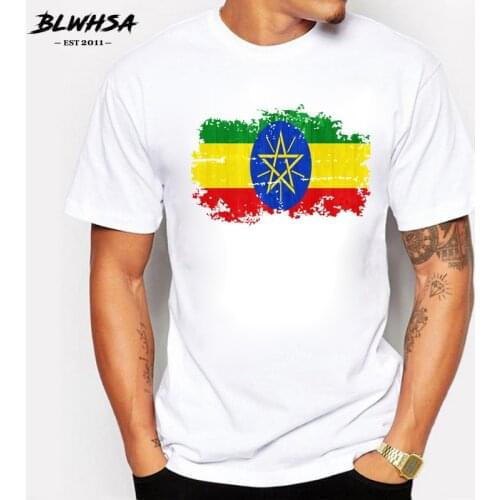 BLWHSA Newest Hip Hop T-shirt Men Summer Tops Tee Shirt Ethiopia Nation Flag Nostalgic Style Brand Casual T Shirt