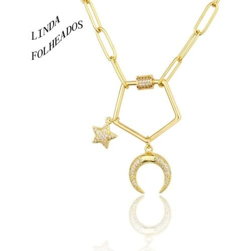 LINDAFOLHEADOS Necklace Women Man Set Auger Stars The Moon Necklace Pentagon Turnbuckle Combination Pendant Party Gift