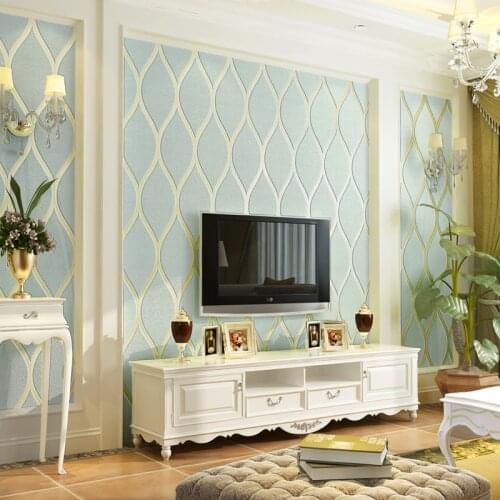 European Modern Stripes Non-woven Flocking Wallpaper TV Background Wall Decorations Living Room Papel De Parede Wall Covering 3D