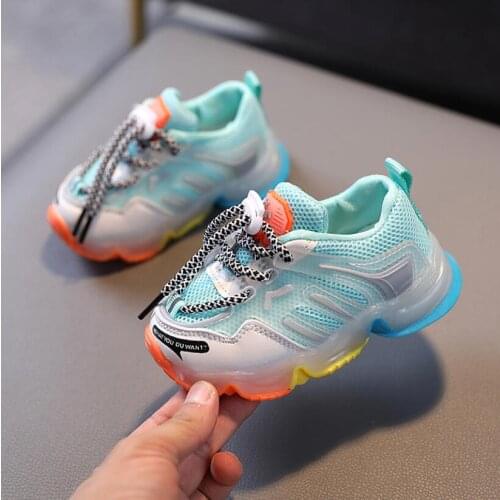 Autumn Chidren Casual Shoes Girls Sport Running Shoes Fashion Breathable Mesh Rainbow Sole Soft Non-slip Kids Sneakers for Boys