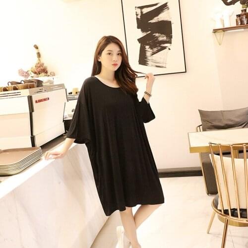 Autumn Loose-Fitting Plus Size Nightdress Mid-Length Dress Half Sleeve Round Neck Sleepwear Loose Dressing Gown Home Service