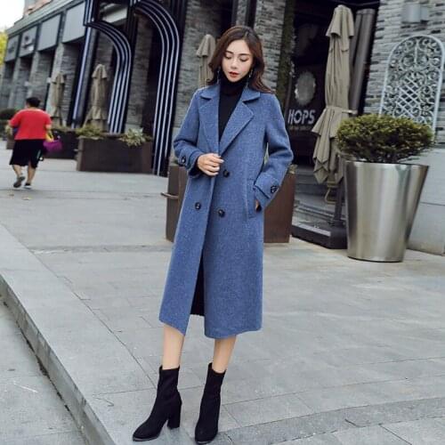 Autumn and winter woolen coat in the long section 2019 Korean version of the tide fog indigo ladies thickening woolen coat