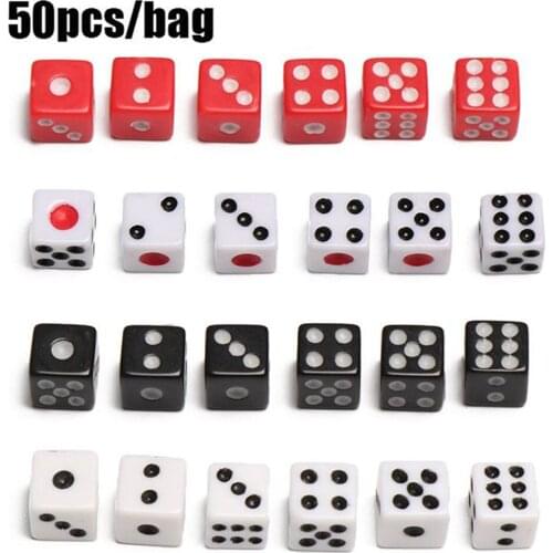 50PCS 8mm Plastic Acrylic Standard Six Sided Dices Board Playing Game Drinking Dice Decider Parties Entertainment Tool