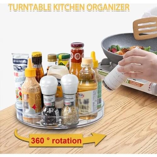 D0AD Transparent 360° Rotation Rack Round Plastic Turntable Spice Cosmetics Organizer