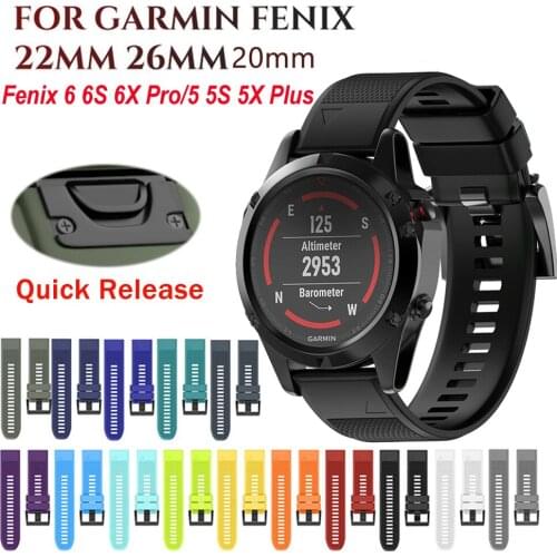 Sport Silicone Watchband Wriststrap for Garmin Fenix 6X 6 6S Pro 5X 5 5S Plus 3 HR 20 22 26mm Easy Fit Quick Release wirstband
