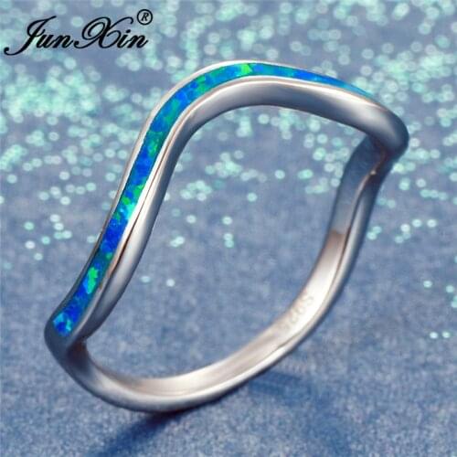 Ocean Blue Fire Opal Wave Rings For Women Men Couple Wedding Bands White Gold Rose Gold Irregular Engagement Thin Rings Jewelry