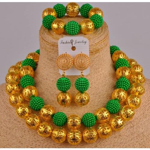 Green simulated pearl costume necklace african jewelry set nigerian wedding set african beads jewelry set ZZ18
