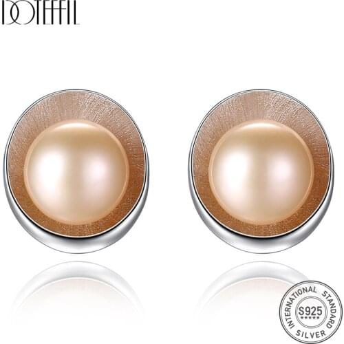 DOTEFFIL Authentic 925 Silver Shell Earring Natural Freshwater Pearl Women Stud Earrings Fine Jewelry Female Gift Party