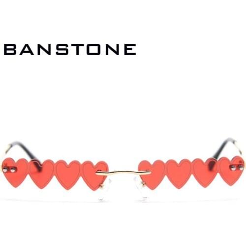BANSTONE Rimless Punk Sunglasses Women Luxury Fashion Red Pink Heart Unique Rectangle Sun Glasses for Female Vintage Lunette