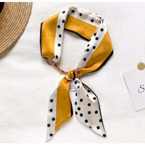 Female Silk Neck Scarf Luxury Dot Print Square Hair Tie Scarves Foulard Head Band Shawls and Wraps Neckerchief Bandana 130*7Cm