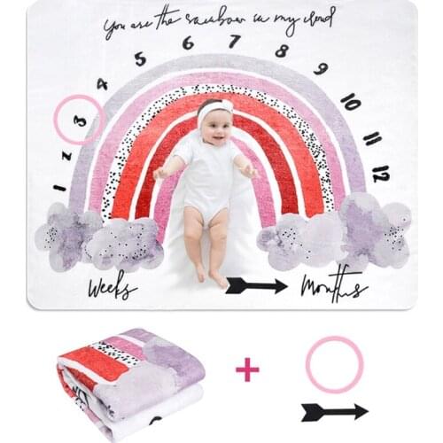 1 Set Baby Monthly Record Growth Milestone Blanket Newborn Photography Props Accessories Creative Cartoon Rainbow Print D7WF