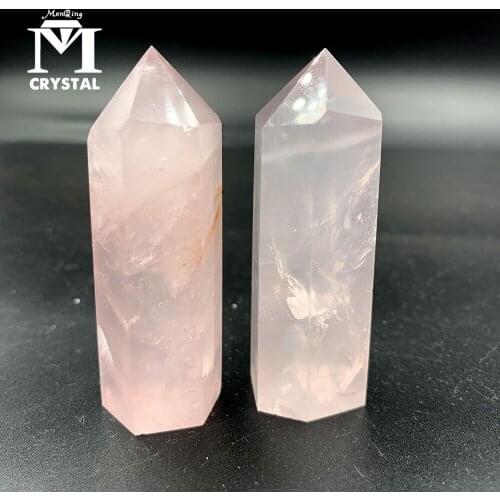 2PCS Natural Rose Hexagonal Column Crystal stone Point Healing Wand Mineral Crystal Home Decoration Stone Study Room Decoration