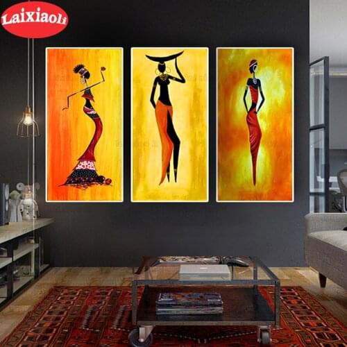 3 pcs African Woman Portrait Abstract DIY diamond embroidery full square round diamond painting cross stitch kit 5D mosaic decor