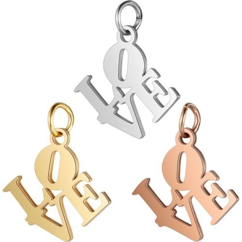 5pcs/Lot 100% Stainless Steel High Polished Charms Cut Out LOVE Pendants 3 Colors Accessories DIY Jewelry Making Supplier