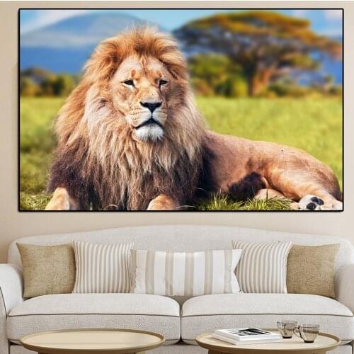 Africa Lion Landscape Oil Painting on Canvas Wild Animals Posters and Prints Wall Art Picture for Living Room Home Decoration