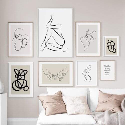 Black White Line Girl Body Love Hands Wall Art Canvas Painting Nordic Posters And Prints Wall Pictures For Living Room Decor