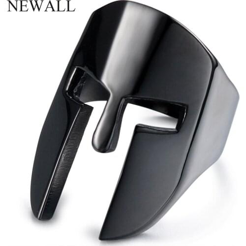 CXQNEWA Men Women Ring Vintage Mask Stainless Steel High Quality Black Ring Warrior Metal Classic Helmet Thumb Jewelry Accessory