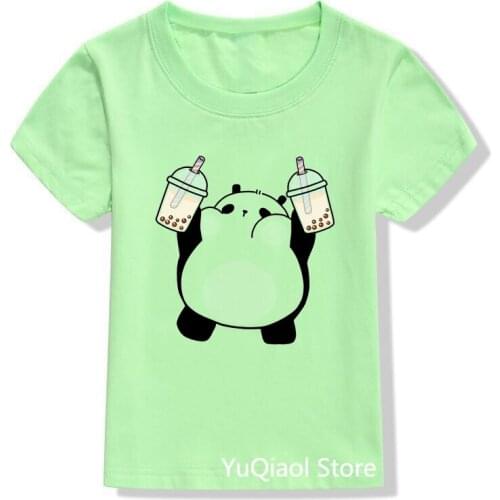 Funny Cat/Bear/Panda/Duck Love Boba Animal Print Children Cartoon T Shirt Kawaii Baby Toddler Boys Girls Clothes Green Tshirt