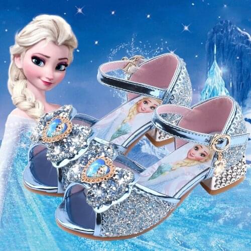 Disney childrens high-heel sandals summer girls crystal shoes baby soft bottom frozen elsa princess shoes