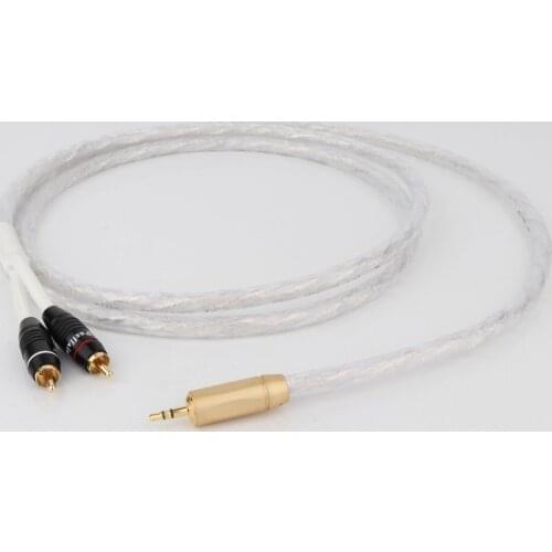 Hifi 3.5mm to 2rca cable high end silver-plated PC Mobilephone Amplifier Interconnect 3.5 Jack to RCA Cable