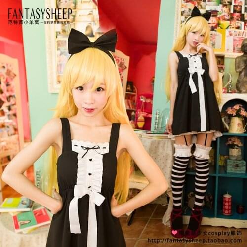 Monogatari Shinobu Oshino Cosplay Costume with socks and hair accessory