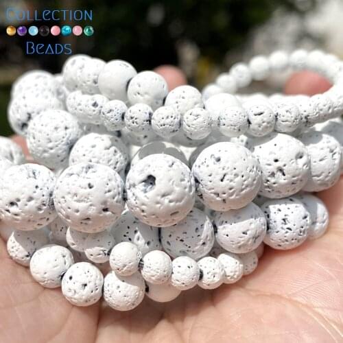 Natural Stone White Volcanic Rock Lava Round Spacer Loose Beads For DIY Jewelry Making Necklace Bracelet Accessories 4-10mm 15