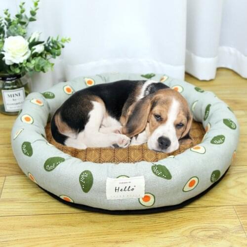 Summer Pet Beds Breathable Cooling Dog Cat Bed Blanket Print Non-slip Cat House Pet Travel Keeping Cool Sleep Round Cushion Pad