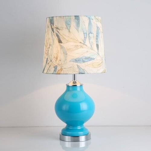 Meidterranean Sea Blue Glass Fabric E27 Dimmer Table Lamp For Living Room Bedroom Study H 57cm 1479