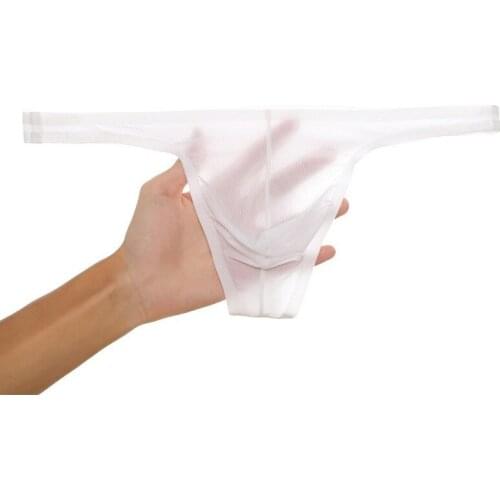 Mens Thong G Strings Ultra-thin Ice Silk Sexy Underwear Transparent Penis Pouch Panties Gay Bikini T-back String Thongs Cueca
