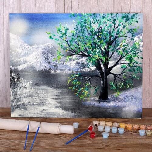 Natural Scenery Winter Green Paint By Numbers Complete Kit Acrylic Paints 50*70 Oil Painting New Design Children Drawing