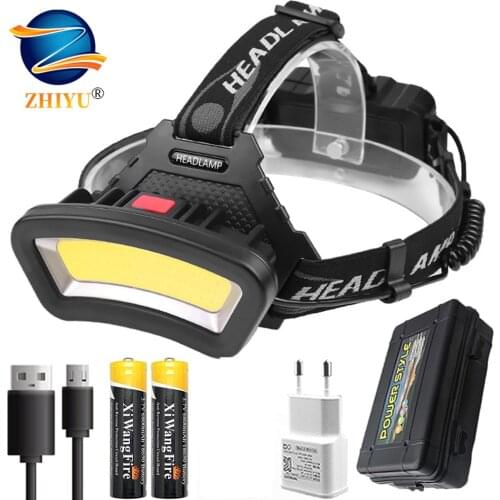 COB LED Headlight Wide Range of Lighting 1000LM USB Rechargeable LED Headlamp Wide Angle Head Light Lantern Use 2*18650 Battery