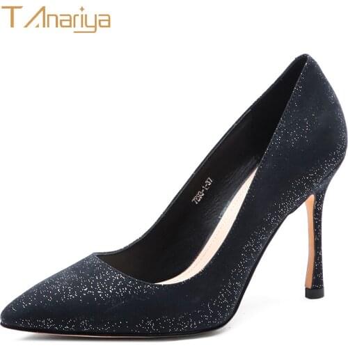Tanariya New 201 spring and autumn blue leather sheepskin pointed heel ladies high heels women shoes woman pumps
