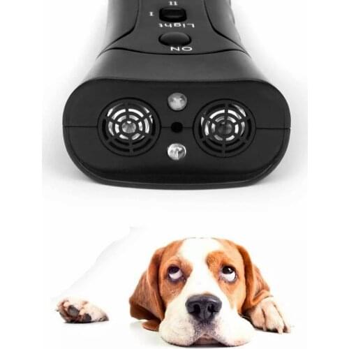 Pet Dog New Ultrasonic Anti Barking Trainer with LED Flashlight Pet Chase Training Double Head Trumpet with Repellent Control