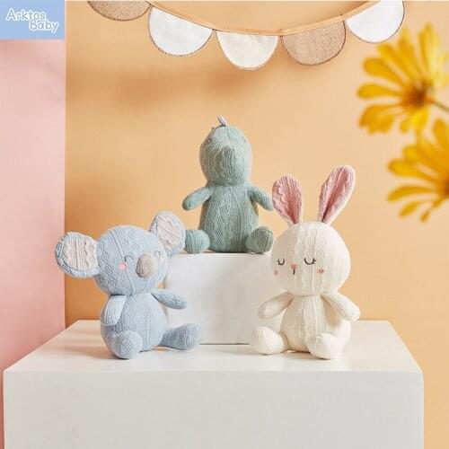 New Design Knitted Animal Koala Dinosaur Elephant Lovely Baby Plush Toys Knit Infant Comforter Sensory Sleeping Amigurumi Toys