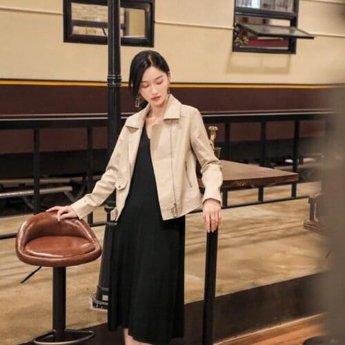 Autumn Winter Metal Motocyle Zipper Pocket Slim Fit Turn-down Collar Cool Women Female Lady Outerwear Pu Leather Jacket