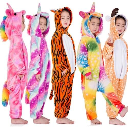 Kigurumi Children Winter Sleepwear Kids Unicorn Panda Pajama sets Baby Girls Boys Onesies for 4 6 8 10 12 Years