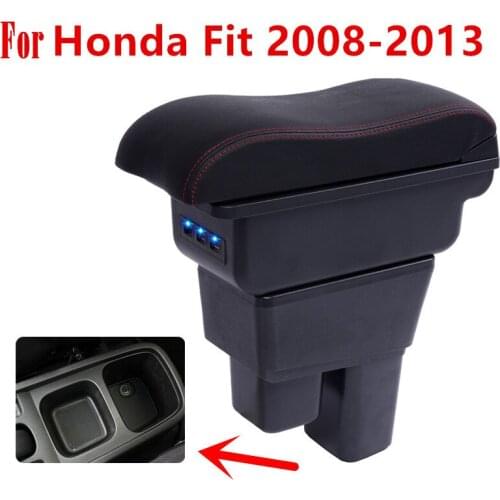 For Honda Fit Jazz armrest box USB Charging heighten Double layer central Store content cup holder ashtray accessories