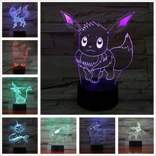 Pokemon Eevee Anime Figure 3D LED Night Light Flareon Glaceon Sylveon Jolteon Espeon Umbreon Figurine Bedroom Decor Lamp Gifts