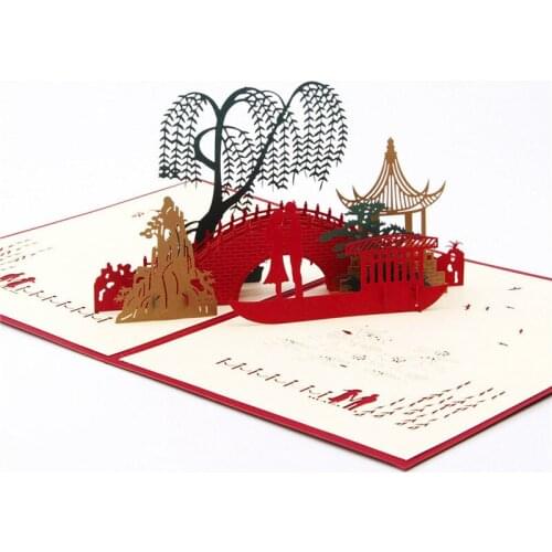3D Laser Cut Handmade Mountain River Bridge Lover Paper Invitation Greeting Cards PostCard Valentines Day Wedding Party Gift