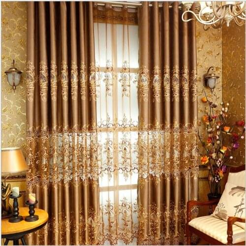 Luxury golden Embroidery Blackout Window Curtains For Living room Bedding room Golden Cortinas para sala