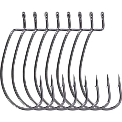 50pcs/lot Size: 6#--5/O Fishing Hook Carbon Steel Wide Crank Offset Fishhook For Soft Worm Lure Bass Barbed Carp Fishing