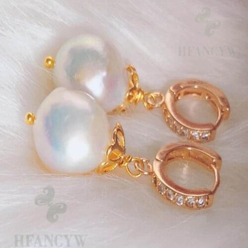 White Baroque Pearl Earring 18k Zircon Ear Stud Gift Classic Real Dangle Jewelry Flawless Mesmerizing Women