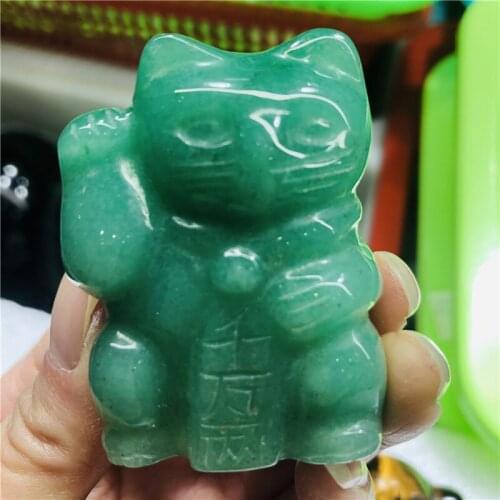 Natural crystal jade lucky fortune Cat Fortune Feng Shui statue Statue office decoration chakra healing stone statue decoration