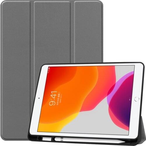 Business Smart Cover For New iPad 10.2 inch 2019 Folding PU Leather Soft TPU Flip Stand Back Cover with Pencil Holder