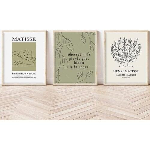Matisse exhibition poster 3-piece set, abstract sage green print, Matisse print set Matisse art print, Matisse woman tree print