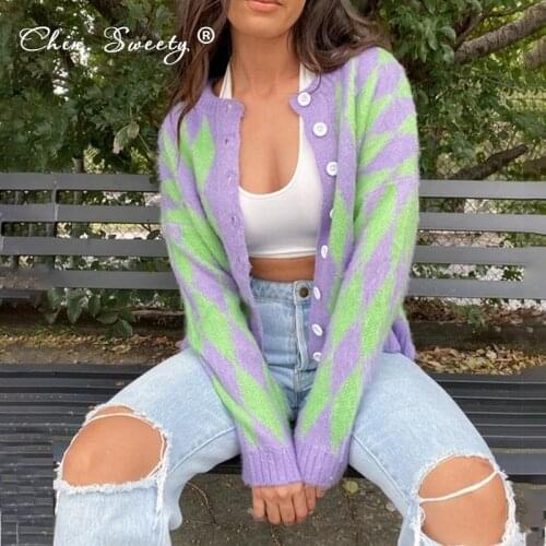 Womens Knitted Print O-neck Cardigan Coat 2021 Autumn Long Sleeve Single Breasted Open Stitch Female Sweet Office Lady Coats