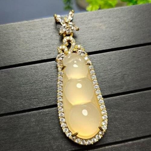 Women Yellow Chalcedony Pendant Fashion Charm Jewellery Real Chinese Jades Stone And Diamond Amulet Gifts Accessories Jewellery