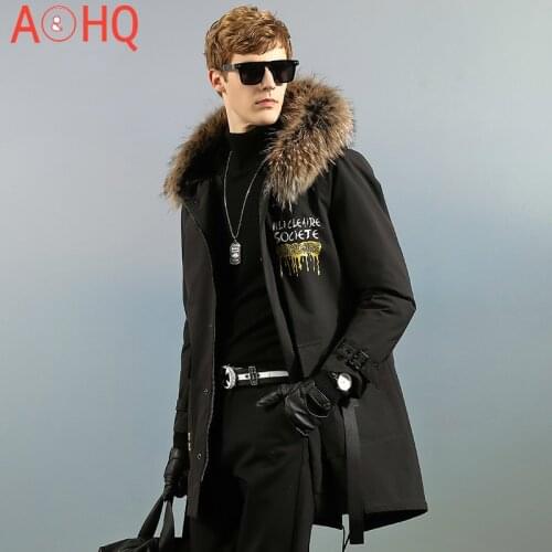 Winter Jacket Men Parka Hooded Genuine Raccoon Fur Collar Jackets Mens 100% Wool Fur Coat Warm Clothes Veste LXR984