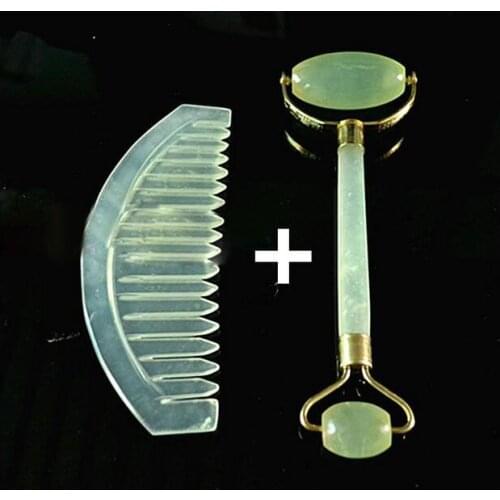 1 pair green jade massage head comb neck face foot roller too pendant free shipping