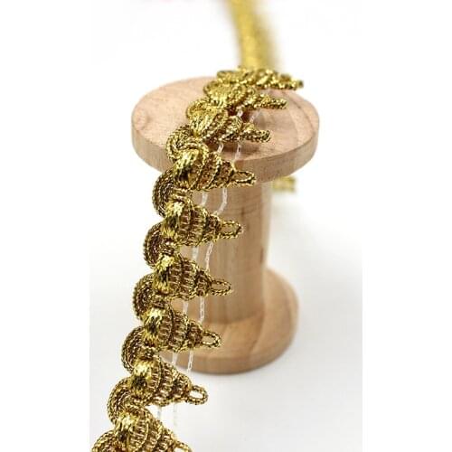 1Yards High Quality Gold Lace Fabric Applique 2cm Lace Ribbon Trim Guipure Fabric Curtain Laces Sewing Trimmings dentelle LP19